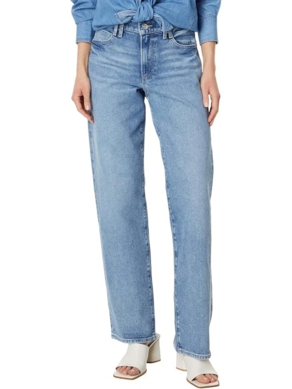 PAIGE Women's Serena Distressed Straight Jeans Light Wash Size